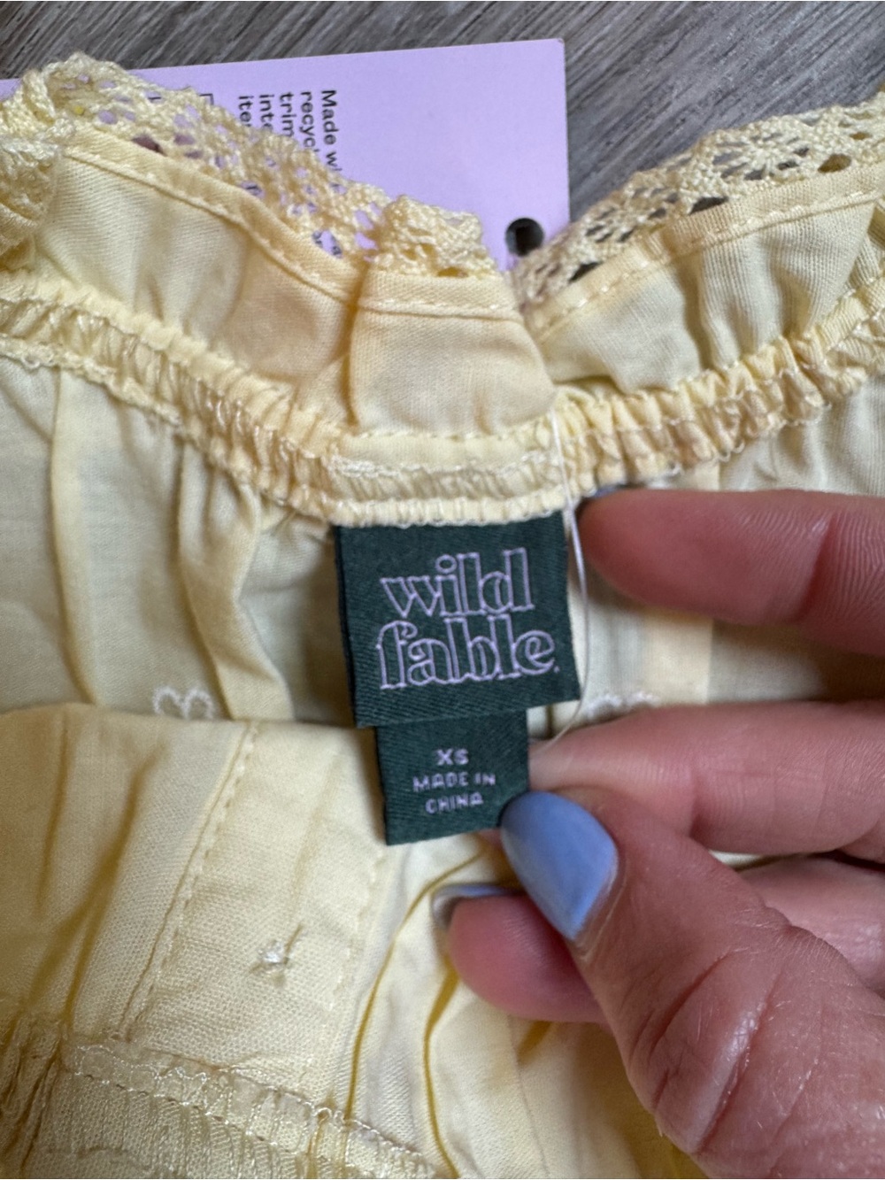 wild fable Yellow Eyelet Lace-Trim Button Detail Front Top with Ruffle Straps - Picture 2 of 4